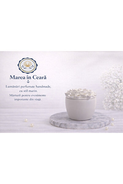 marea in ceara White ceramic container with floral lid – minimalist elegance