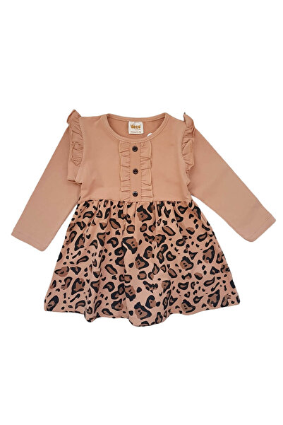 Miniworld Baby Girls' flared cotton dress, animal print pattern, ruffled shou...