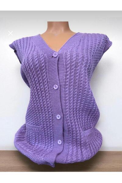 EM&FA TEKSTİL Thick Knitted Short Sleeve Knitwear Mother's Vest with Pockets