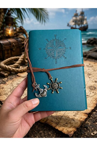 EMKSHOP Compass Themed Leather Cover Lace-Up Notebook