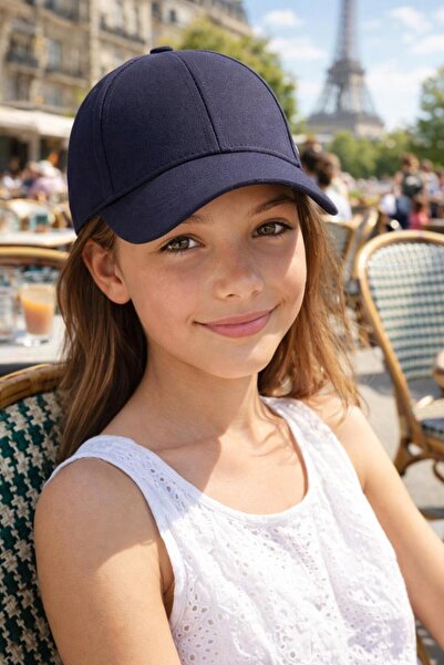 HAZAL KAYA ATELIER Navy Blue Cotton Adjustable Cap Girls' Hat