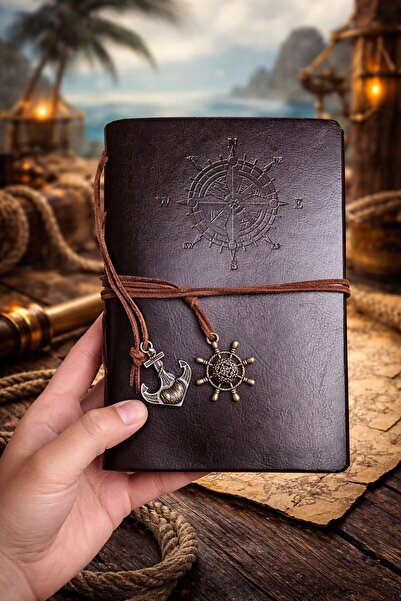 EMKSHOP Compass Themed Leather Cover Lace-Up Notebook
