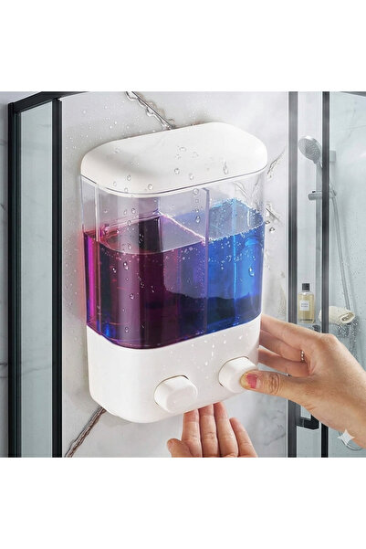 VIVOHOME موزع صابون سائل لاصق 1000 مل، 2 قسم، موزع مثبت على الحائط للحمام وال...