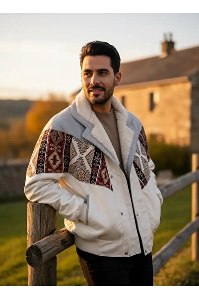 CANMODA (7891) Recien Unisex Fur Collar Vintage Aztec Jacket Oversize 90S Coa...