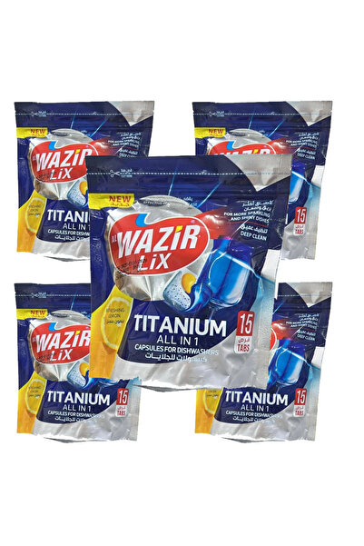 ALWAZEER 5 علب صابون الوزير ليكس تيتانيوم الكل في واحد لغسالة الصحون برائحة ا...