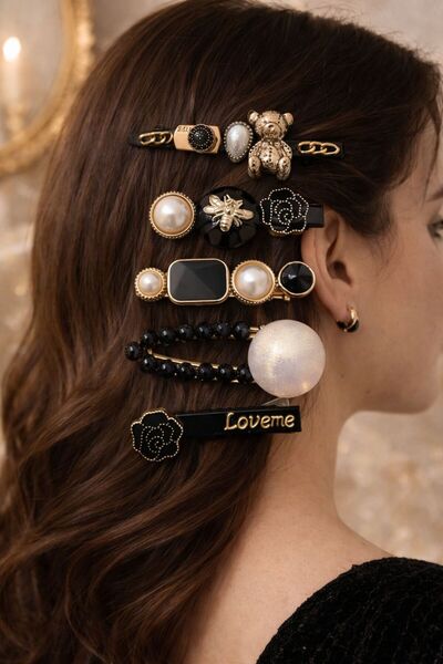 Accessories Hei Luxury Teddy & Pearl Black Gold Buckle Set