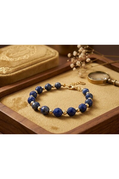 NERYMAN DOĞAL TAŞ, FACET KESİM LAPİS LAZULİ VE HEMATİT TAŞLI ŞIK BİLEKLİK