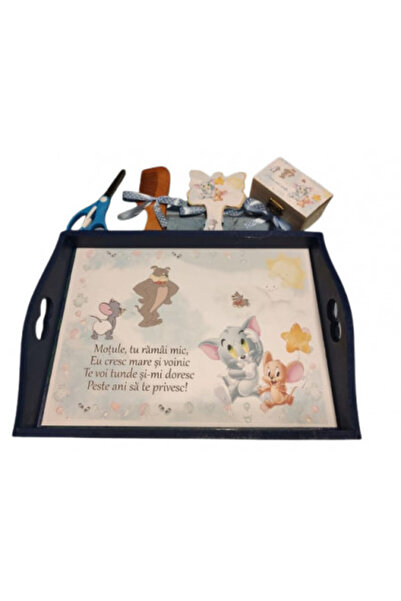 1 Toy tray, set of 5 pieces, Tom and Jerry, blue painted wood