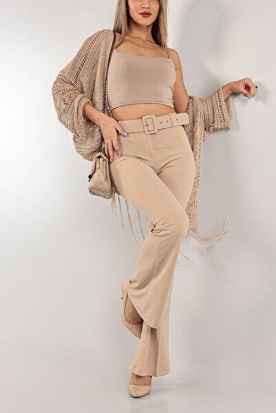 mj style Women's Belted Spanish Flare High Waist Trousers