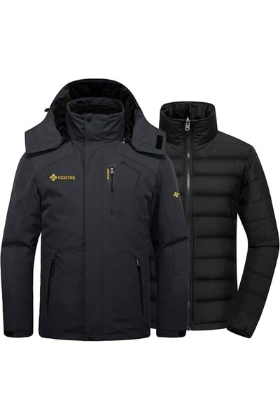 Dotail GEMYSE Men's 3-in-1 Waterproof Jacket, Removable Lining, Black, Size XL