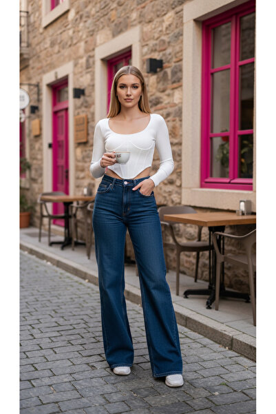comfort jeans Γυναικείο σκούρο μπλε Lycra παντελόνι τζιν με υπερυψηλή μέση, φ...