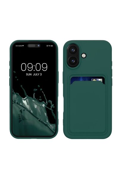 HANPORIUM حافظة سيليكون متوافقة مع iPhone 17 مع حامل للبطاقات وغطاء مرن بلون ...