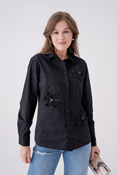 Noi Belis Floral Lace Detailed Regular Fit Woven Shirt Ss26Go0011