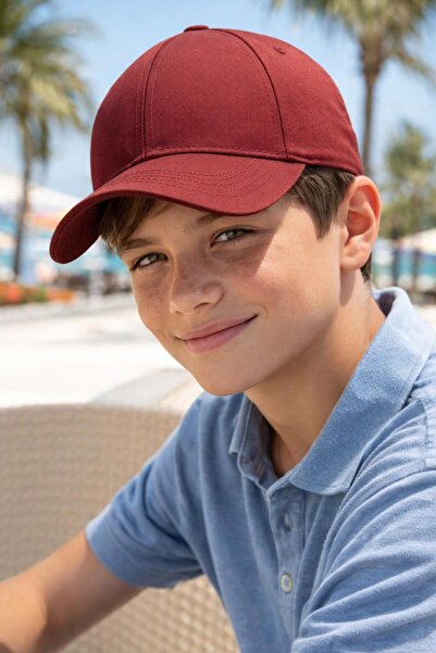 HAZAL KAYA ATELIER Burgundy Cotton Adjustable Cap Boys' Hat