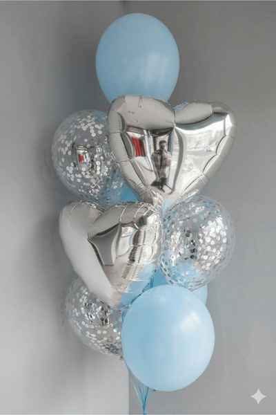 Bunloon Blue Silver Heart Balloon Set 10 Piece Birthday Party Decoration with...