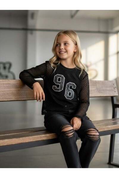 Zekids Σετ δύο τεμαχίων για κορίτσια: Διχτυωτή μπλούζα και εσωτερικό κορμάκι