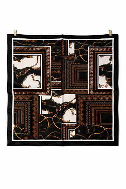 AGAPI Chain Patterned Black Satin Scarf 50X50 cm – Silky Women's Bandana with...