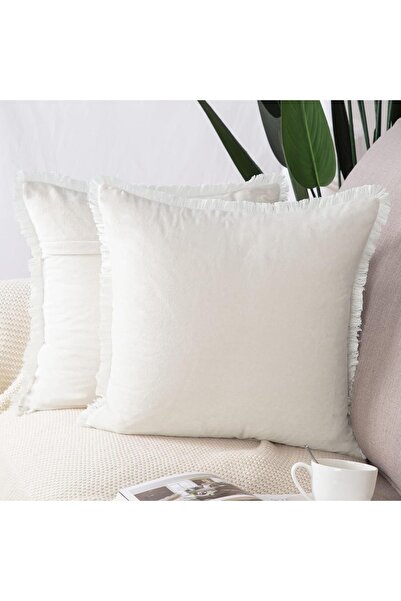 Dotail Set of 2 MADIZZ decorative pillow covers with fringe, 60 x 60 cm, poly...