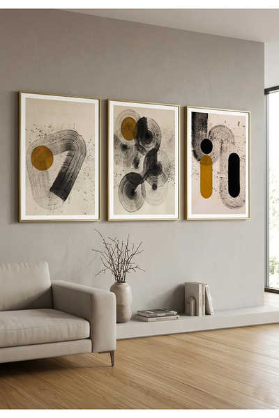 Linacci Triple Gold Metal Mustard and Black Abstract Geometric Modern Living ...