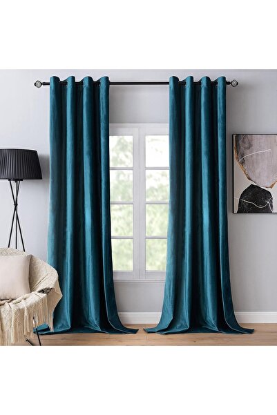 Dotail Set of 2 Miulee curtains, blackout, velvet, with rings, 140 x 185 cm, ...