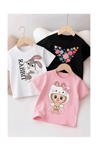 Kids Καλοκαιρινό σετ 3 τεμαχίων βαμβακερά μπλουζάκια για κορίτσια