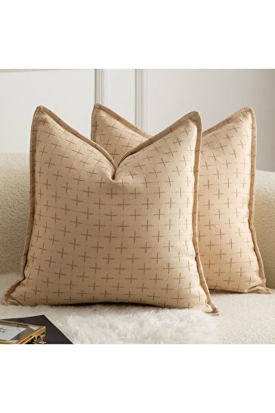 Dotail Set of 2 MANDIOO decorative pillowcases, woven design, 60 x 60 cm, lin...