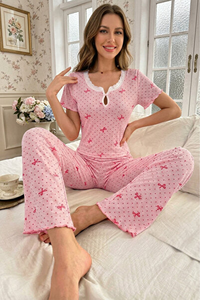 BELLA NOTTE Romantic Cotton Ornamental Buttoned Summer Pajama Set
