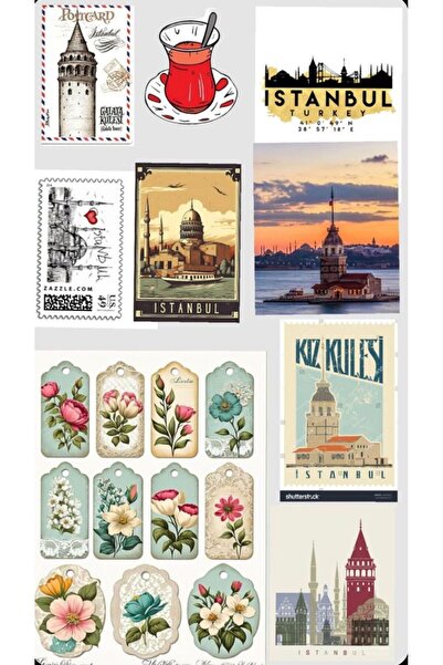 Limitless Design İstanbul Temalı Sticker Seti 22x30 cm | Vintage Kartpostal &...