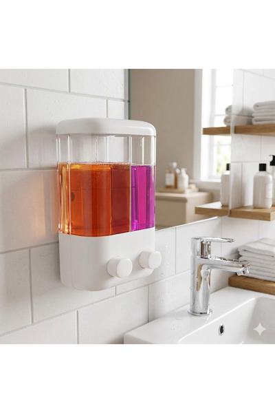 VIVOHOME موزع صابون لاصق للحائط سعة 1000 مل، موزع شامبو للحمام والمطبخ بقسمين...