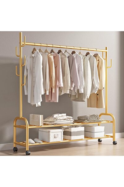 REXA R Rolling Metal Clothes Rack Two Shelves Clothing Rack