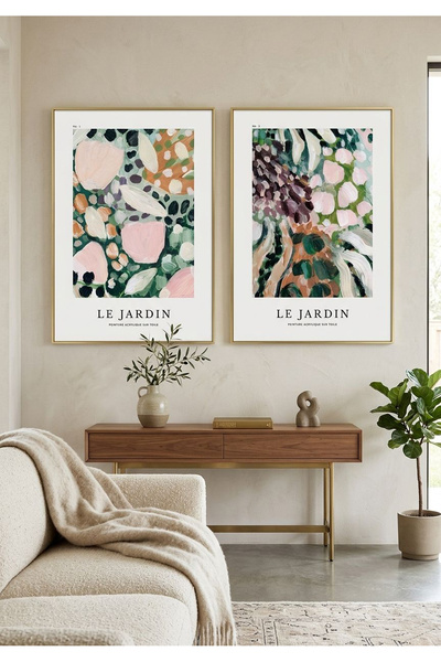 Linacci Gold Metal Framed 2-Piece Le Jardin Abstract Botanical Wall Decoratio...