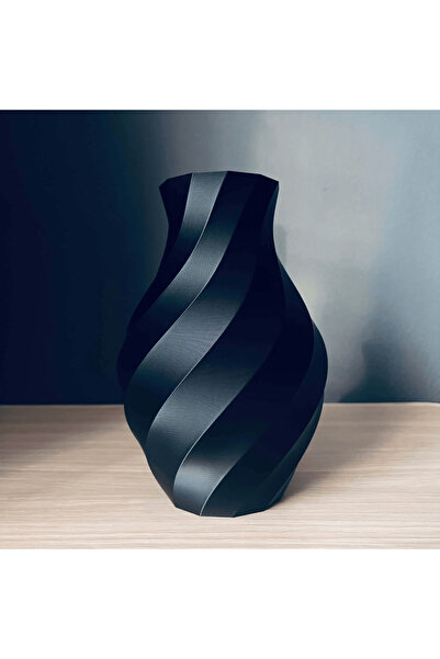OEM Black decorative vase with spiral design, 20 cm, modern minimalist style
