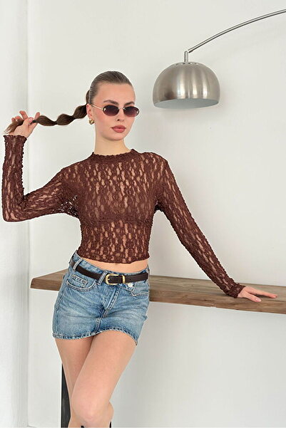 VERYMODA Brown Long Sleeve Transparent Blouse |   F1886