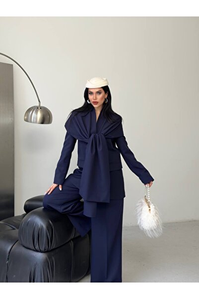 Celiora Women's Shawl Detailed Blazer Jacket and Wide-Legged Trousers Two-Pie...