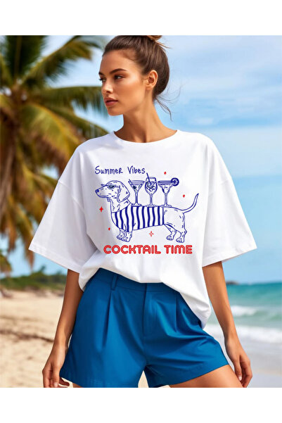 SUNFREE Tricou alb cu mânecă scurtă, cu imprimeu TREND DOG, supradimensionat,...