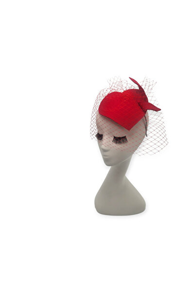 Miss Hat "Red Heart Fascinator" wool felt heart hat with red veil