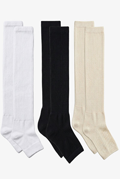 EFFE 3 أزواج من الجوارب القطنية الممزوجة بدون أصابع ونعل رفيع وطول فوق الركبة
