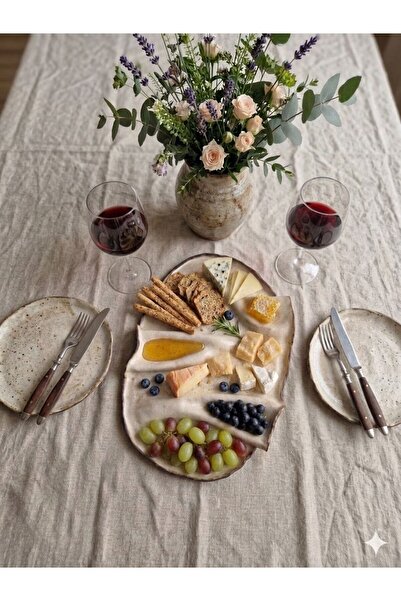 Nart El Yapımı Stoneware Amorf Sunum Tabağı - Büyük Boy Siyah Benekli Rustik ...