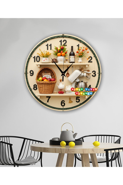 Bilge Lazer Bilge Ahşap RETRO TASARIM Dekoratif duvar Saati 2 D görünümlü ( k...