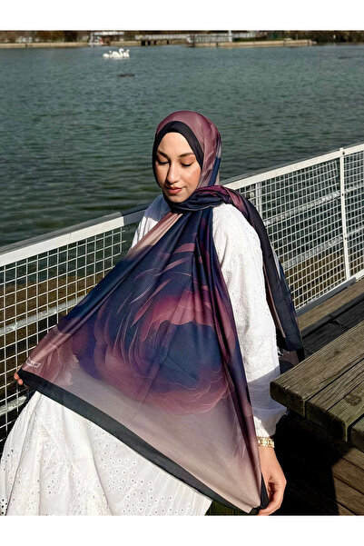 MetuCA Șal moale din bumbac cu textură moale, cu model de trandafiri antracit...