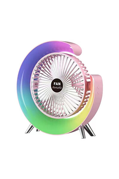 OEM Ventilator birou RGB, 3 viteze, 5 moduri lumina, USB-C, Roz