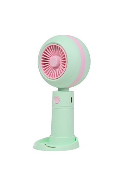 OEM Ventilator mana cu suport birou si telefon, 3 viteze, LED, USB-C, Verde/Roz