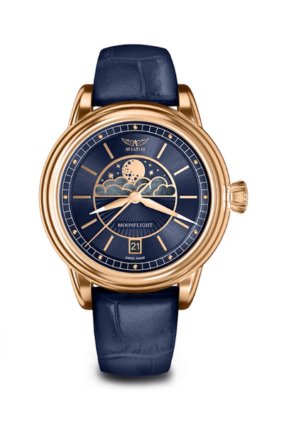 AVIATOR V.1.33.2.256.4 Lacivert Deri Kayışlı 36 mm Kadın Kol Saati Safir Cam ...