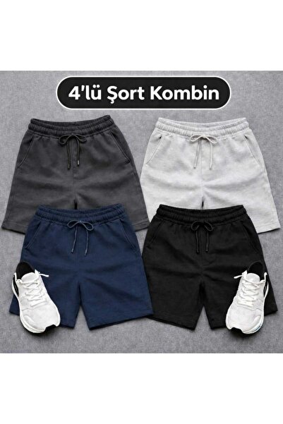 TREND ALİSSE Pack of 4 Men's Coll Bermuda Summer Shorts Black Gray Smoked Nav...
