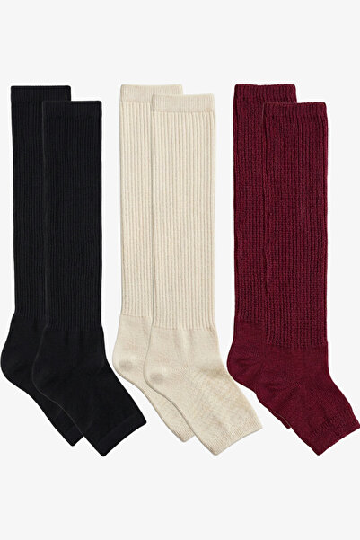 EFFE 3 أزواج من الجوارب القطنية الممزوجة بدون أصابع ونعل رفيع وطول فوق الركبة