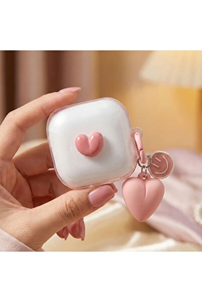 Samsung حافظة CaseOnn Galaxy Buds 4 شفافة على شكل قلب مبتسم باللون الوردي