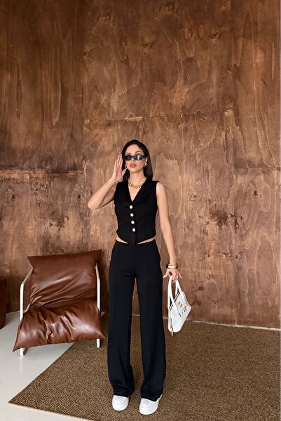 IŞILDA FASHION Işılda Gold Buttoned Top and Bottom Set