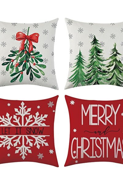 Dotail Set of 4 Sunshine Smile pillowcases, Christmas design, 45 x 45 cm, mul...