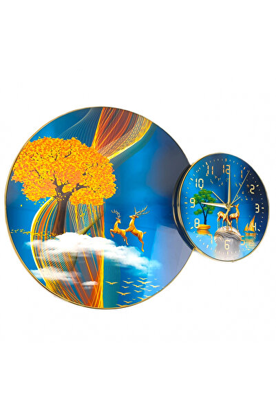 OEM Ceas de perete analog cu doua cercuri, design modern, silentios, baterie AA