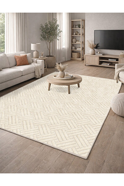 Lioara Home Geometri Desenli Modern Dijital Baskılı Halı – Modern, Kaymaz Tab...